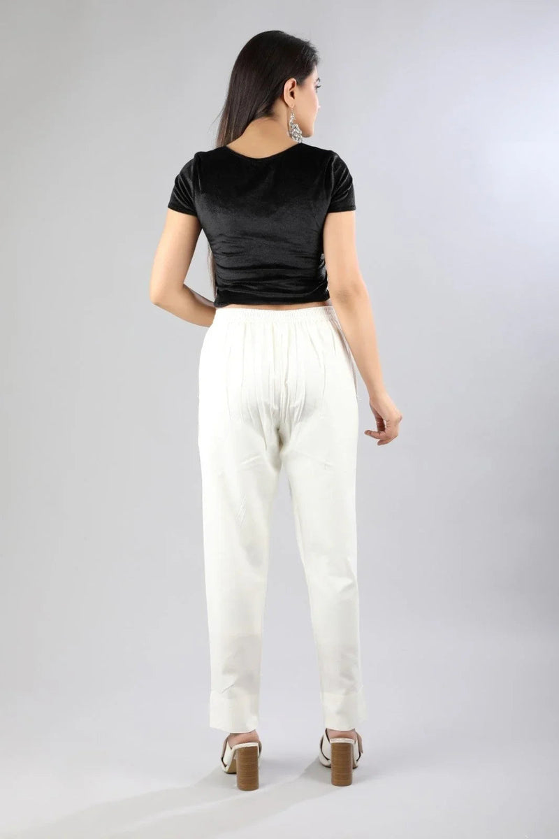 Women Off white Regular Cotton Trousers