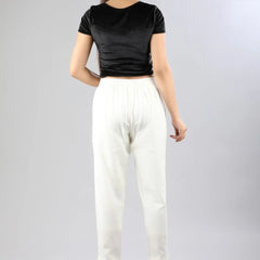 Women Off white Regular Cotton Trousers