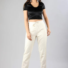 Women  White Regular Cotton Trousers