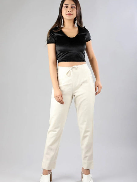 Women  White Regular Cotton Trousers