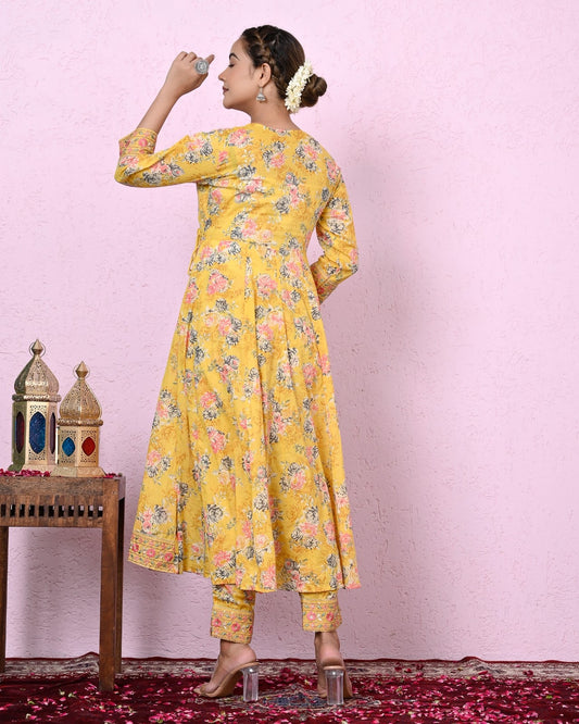 Women Yellow Color Printed & Embroidery Kurta and  Pant with Dupatta Set