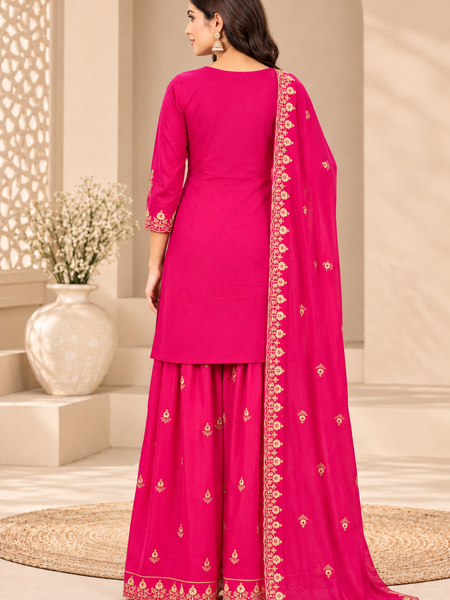 Women Ethnic Motifs Embroidered Regular Kurta with Sharara & With Dupatta