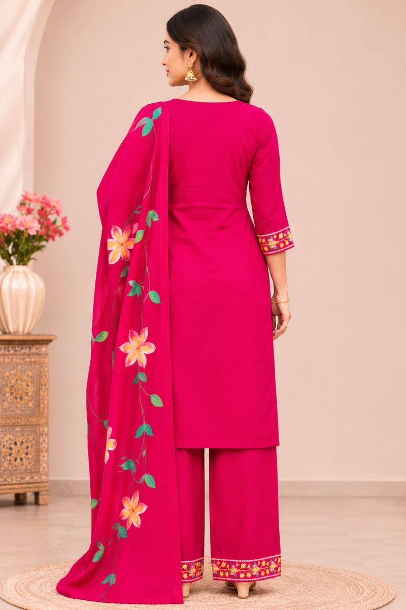 Women  pink   Embroidered Kurta Set with Palazzo  & Matching Dupatta – Traditional Festive Ethnic Wear