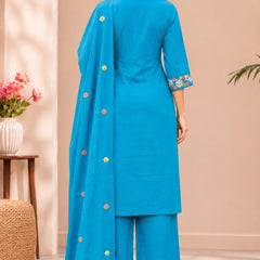Women  turqouise blue  Embroidered Kurta Set with Palazzo  & Matching Dupatta – Traditional Festive Ethnic Wear