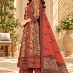 Women’s  Maroon   Embroidered Kurta Set with Palazzo Pants & Matching Dupatta – Traditional Festive Ethnic Wear
