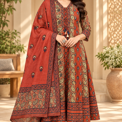 Women’s  Maroon   Embroidered Kurta Set with Palazzo Pants & Matching Dupatta – Traditional Festive Ethnic Wear