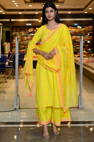 RAMA's Straight fit Yellow Color Embroidery kurta Set With Dupatta