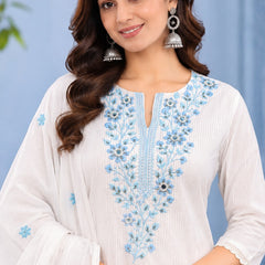 Women White   Embroidered Kurta Set with Palazzo  & Matching Dupatta – Traditional Festive Ethnic Wear