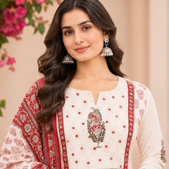 Women Red   Embroidered Kurta Set with Palazzo  & Matching Dupatta – Traditional Festive Ethnic Wear
