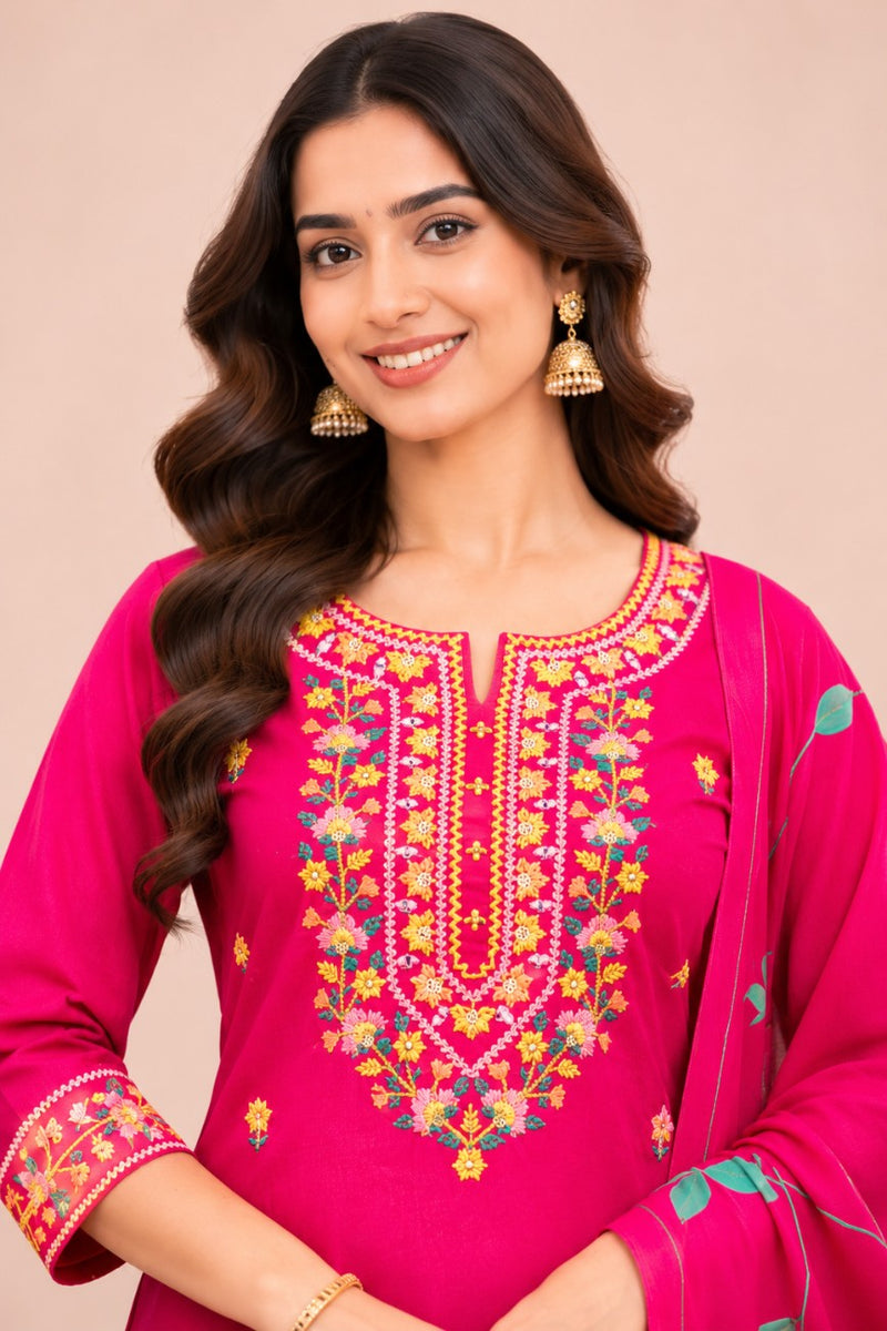 Women  pink   Embroidered Kurta Set with Palazzo  & Matching Dupatta – Traditional Festive Ethnic Wear