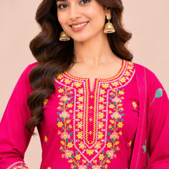 Women  pink   Embroidered Kurta Set with Palazzo  & Matching Dupatta – Traditional Festive Ethnic Wear