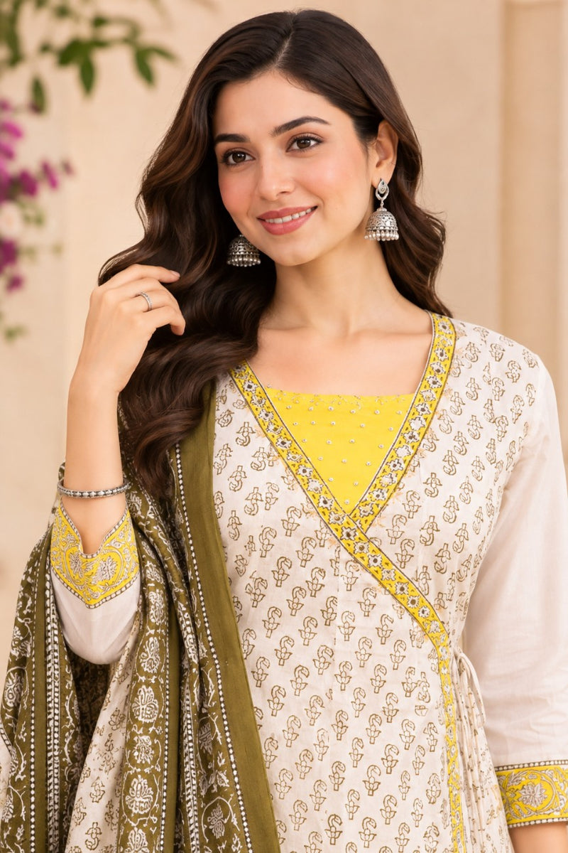 Women  Yellow  Embroidered Kurta Set with Palazzo  & Matching Dupatta – Traditional Festive Ethnic Wear