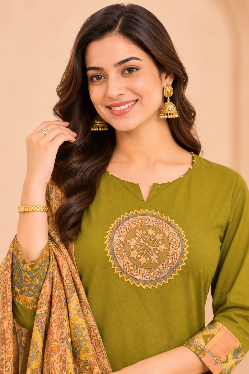 Women light green    Embroidered Kurta Set with Palazzo  & Matching Dupatta – Traditional Festive Ethnic Wear