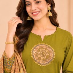 Women light green    Embroidered Kurta Set with Palazzo  & Matching Dupatta – Traditional Festive Ethnic Wear