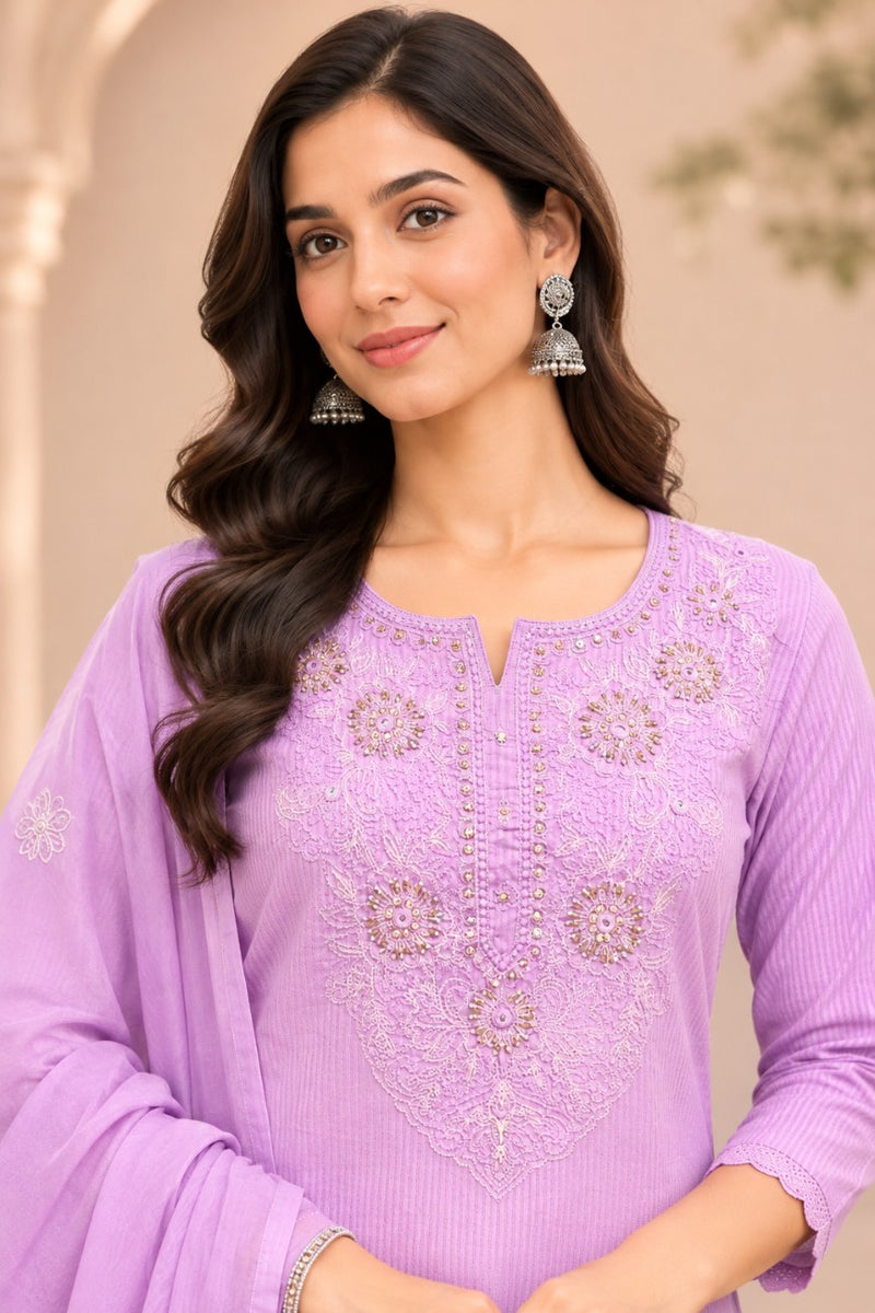 Women  purple   Embroidered Kurta Set with Palazzo  & Matching Dupatta – Traditional Festive Ethnic Wear