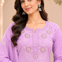 Women  purple   Embroidered Kurta Set with Palazzo  & Matching Dupatta – Traditional Festive Ethnic Wear