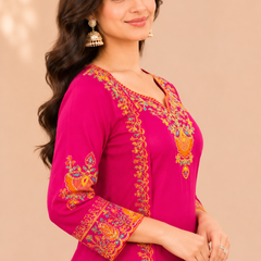 Women Floral Embroidered Regular Thread Work Kurta with Sharara & With Dupatta