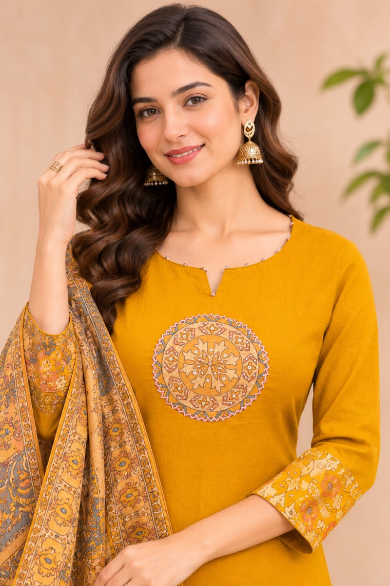 Women Yellow    Embroidered Kurta Set with Palazzo  & Matching Dupatta – Traditional Festive Ethnic Wear