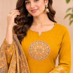 Women Yellow    Embroidered Kurta Set with Palazzo  & Matching Dupatta – Traditional Festive Ethnic Wear
