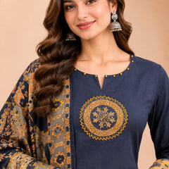 Women blue    Embroidered Kurta Set with Palazzo  & Matching Dupatta – Traditional Festive Ethnic Wear
