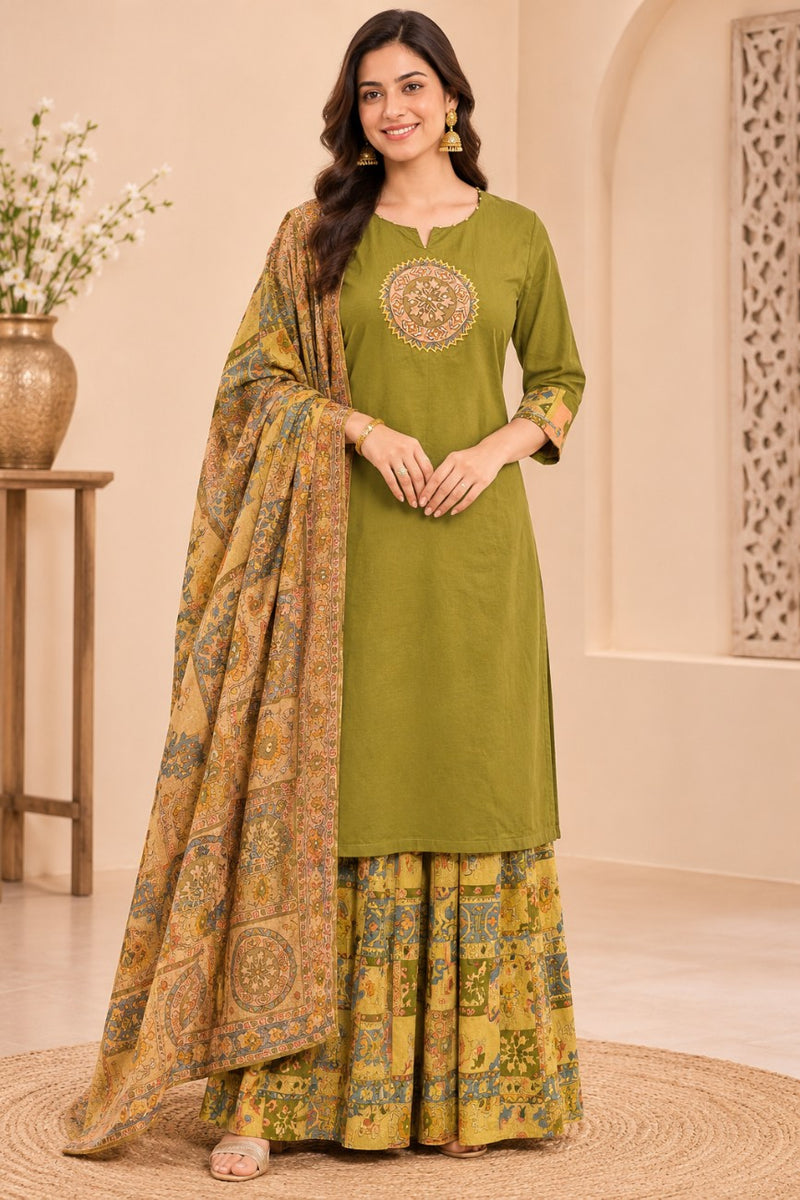 Women light green    Embroidered Kurta Set with Palazzo  & Matching Dupatta – Traditional Festive Ethnic Wear