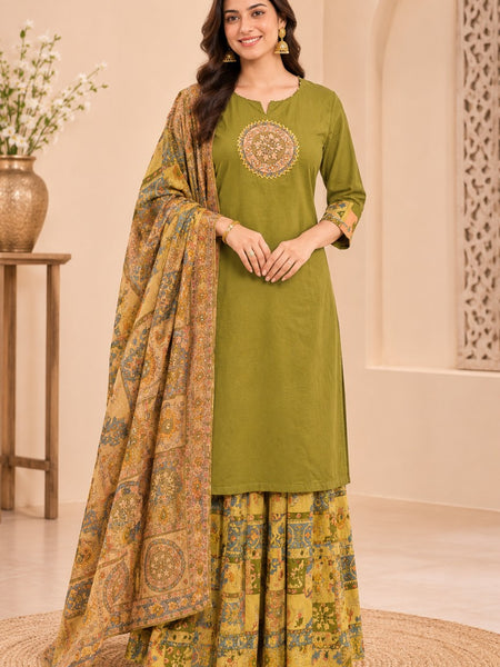 Women light green    Embroidered Kurta Set with Palazzo  & Matching Dupatta – Traditional Festive Ethnic Wear