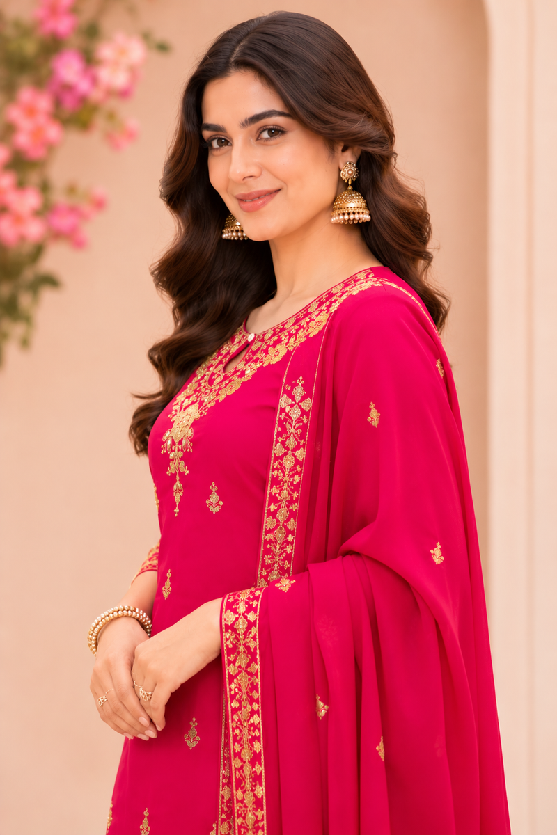 Women Ethnic Motifs Embroidered Regular Kurta with Palazzos & With Dupatta