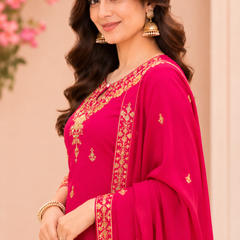 Women Ethnic Motifs Embroidered Regular Kurta with Palazzos & With Dupatta