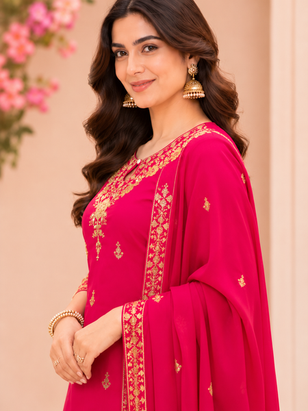 Women Ethnic Motifs Embroidered Regular Kurta with Palazzos & With Dupatta