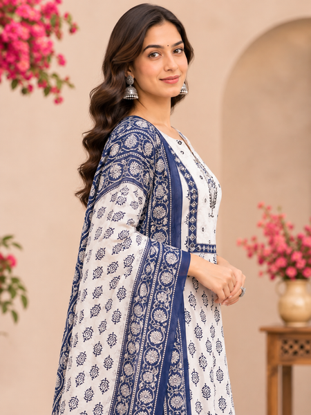 Women Blue   Embroidered Kurta Set with Palazzo  & Matching Dupatta – Traditional Festive Ethnic Wear