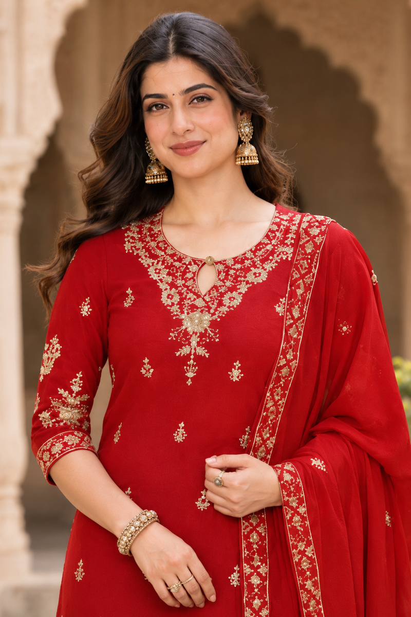 Women Ethnic Motifs Embroidered Regular Gotta Patti Kurta with Trousers & With Dupatta