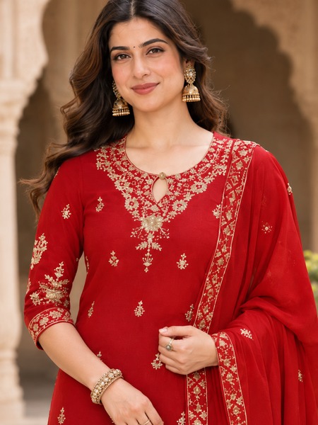 Women Ethnic Motifs Embroidered Regular Gotta Patti Kurta with Trousers & With Dupatta