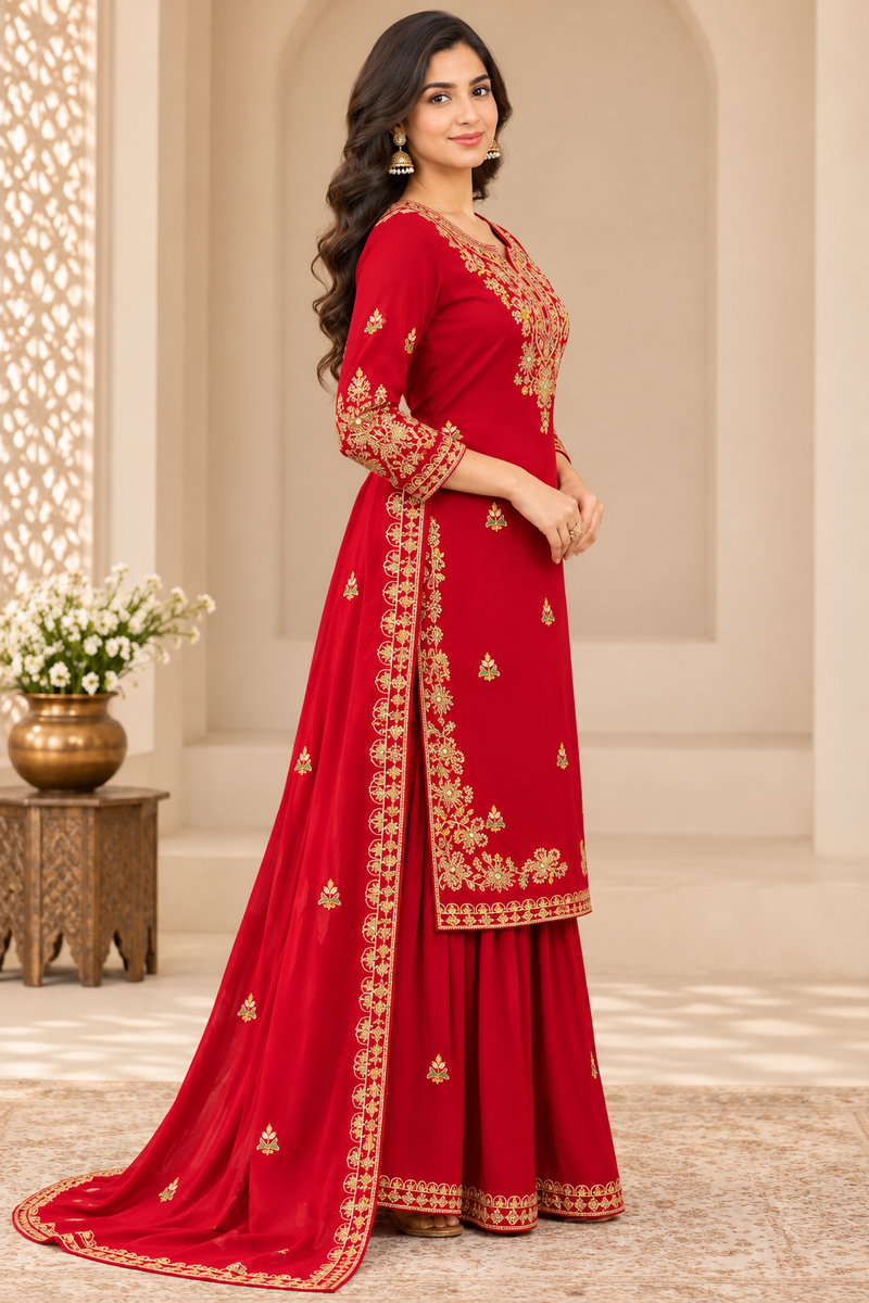 Women Ethnic Motifs Embroidered Regular Gotta Patti Kurta with Palazzos & With Dupatta