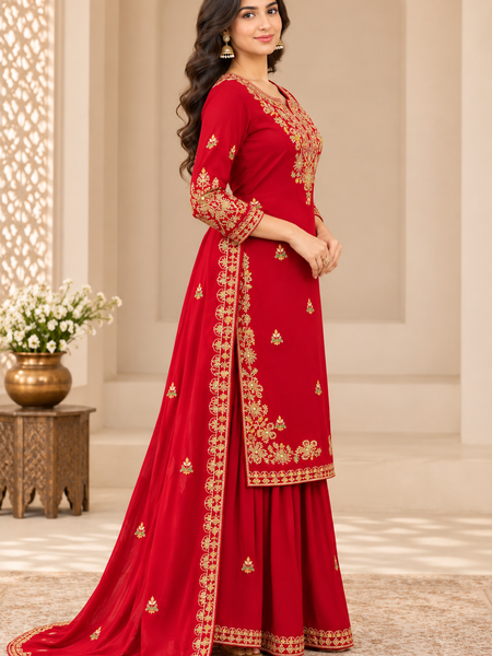 Women Ethnic Motifs Embroidered Regular Gotta Patti Kurta with Palazzos & With Dupatta