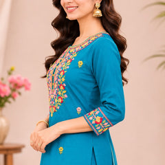 Women turqouise blue    Embroidered Kurta Set with Palazzo  & Matching Dupatta – Traditional Festive Ethnic Wear