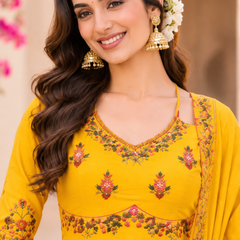 Women yellow    Embroidered Kurta Set with Palazzo Pants & Matching Dupatta – Traditional Festive Ethnic Wear