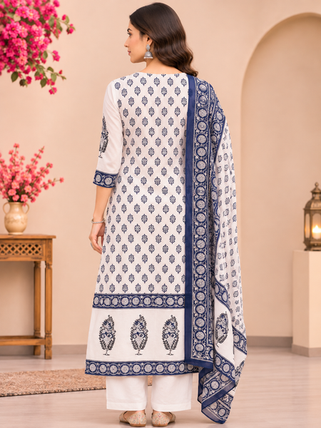 Women Blue   Embroidered Kurta Set with Palazzo  & Matching Dupatta – Traditional Festive Ethnic Wear