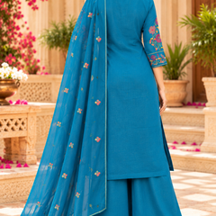 Women’s Turquoise blue    Embroidered Kurta Set with  Pants & Matching Dupatta – Traditional Festive Ethnic Wear