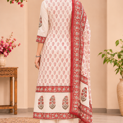 Women Red   Embroidered Kurta Set with Palazzo  & Matching Dupatta – Traditional Festive Ethnic Wear