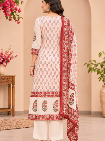 Women Red   Embroidered Kurta Set with Palazzo  & Matching Dupatta – Traditional Festive Ethnic Wear