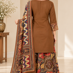 Women brown   Embroidered Kurta Set with Palazzo Pants & Matching Dupatta – Traditional Festive Ethnic Wear