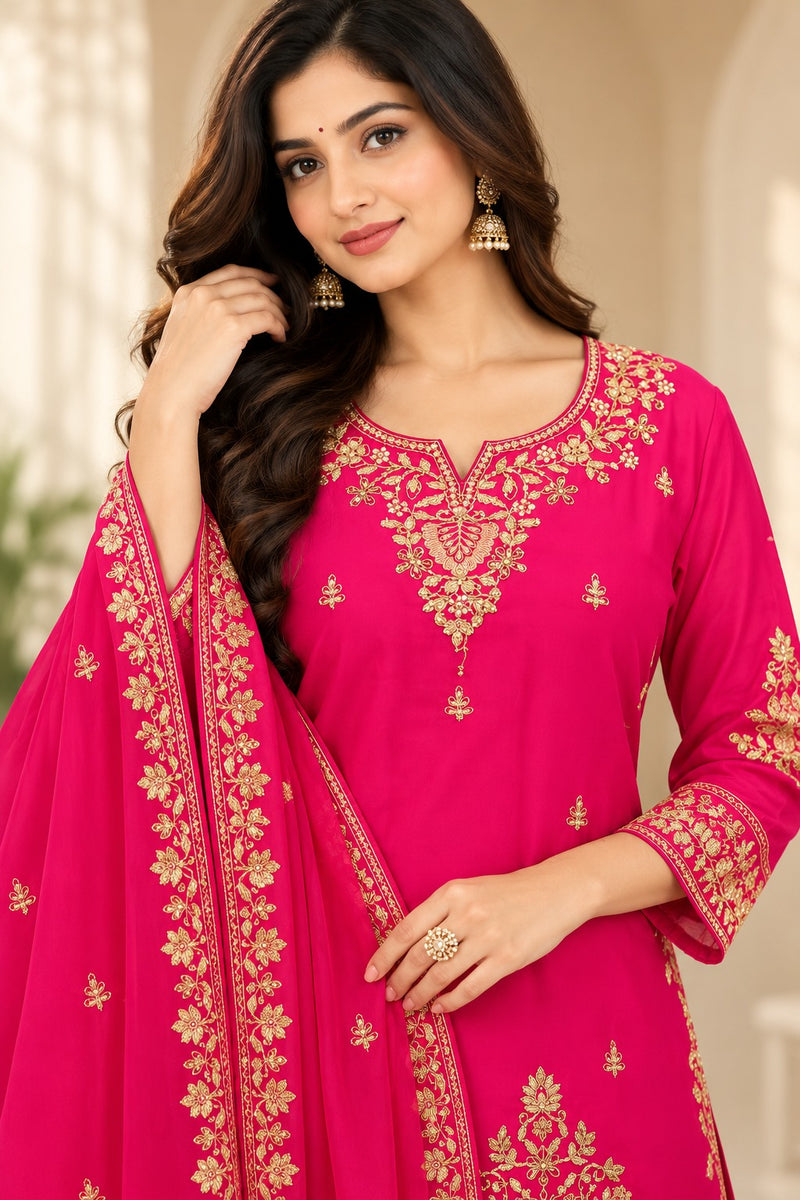 Women Ethnic Motifs Embroidered Regular Kurta with Palazzos & With Dupatta
