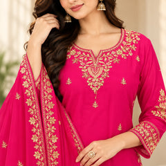 Women Ethnic Motifs Embroidered Regular Kurta with Palazzos & With Dupatta