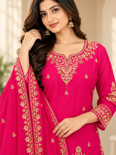Women Ethnic Motifs Embroidered Regular Kurta with Palazzos & With Dupatta