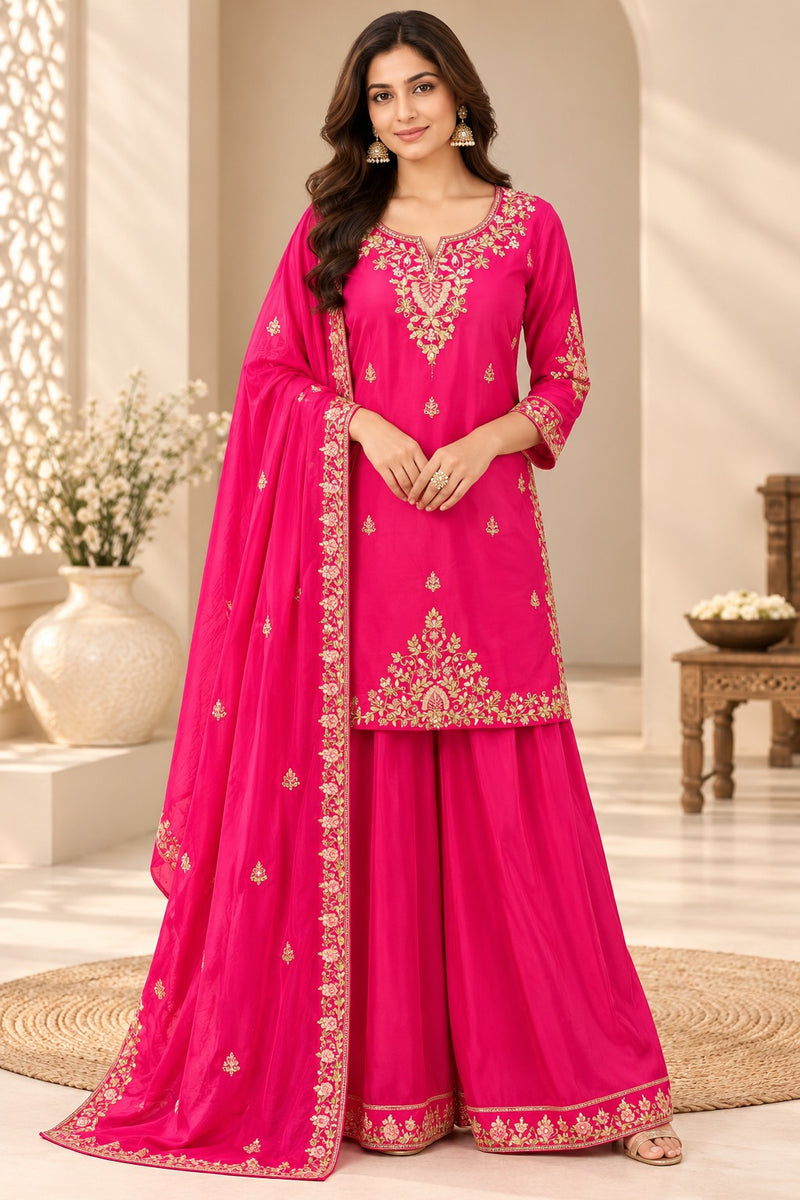 Women Ethnic Motifs Embroidered Regular Kurta with Palazzos & With Dupatta
