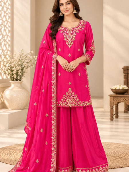Women Ethnic Motifs Embroidered Regular Kurta with Palazzos & With Dupatta