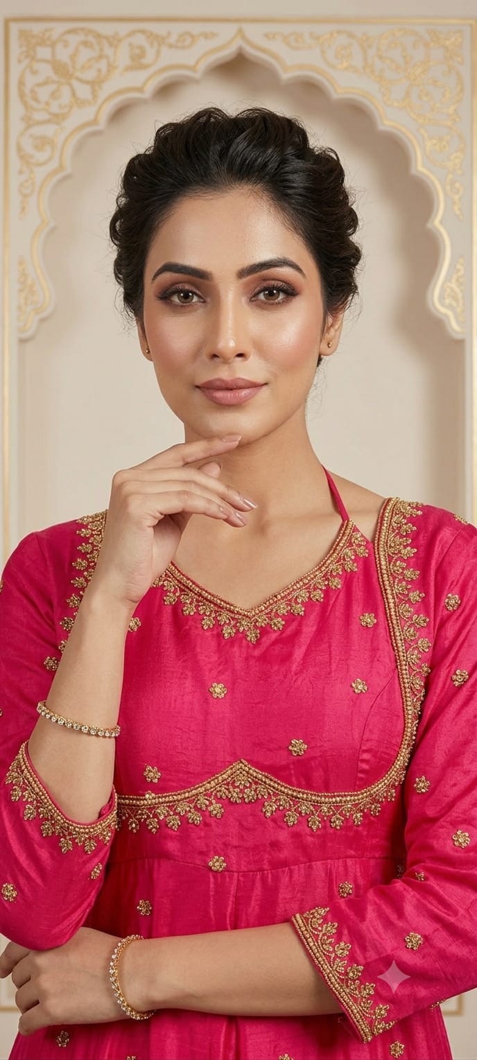 Women Pink  Embroidered Kurta Set with Palazzo Pants & Matching Dupatta – Traditional Festive Ethnic Wear
