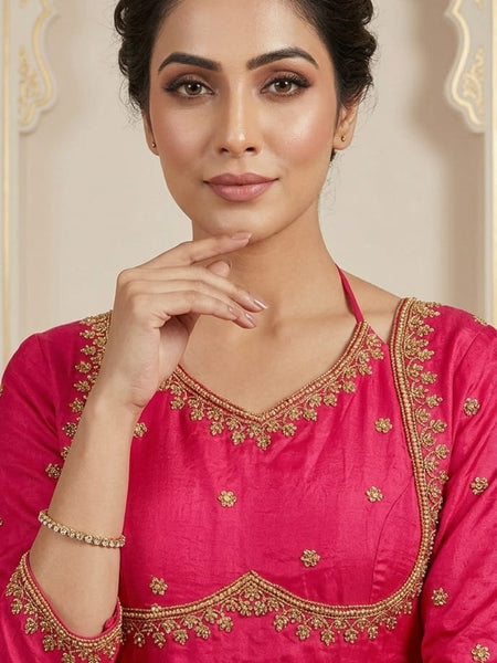 Women Pink  Embroidered Kurta Set with Palazzo Pants & Matching Dupatta – Traditional Festive Ethnic Wear