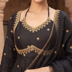Women black   Embroidered Kurta Set with Palazzo Pants & Matching Dupatta – Traditional Festive Ethnic Wear