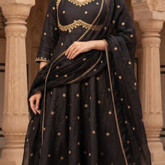 Women black   Embroidered Kurta Set with Palazzo Pants & Matching Dupatta – Traditional Festive Ethnic Wear